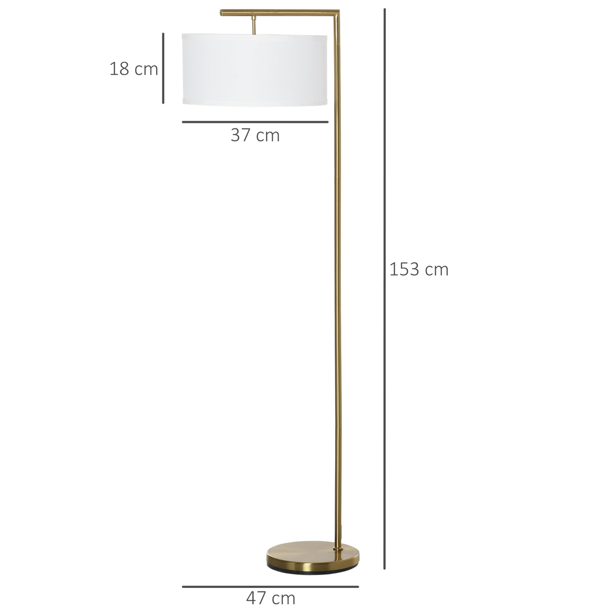 HOMCOM Floor Lamp, Modern Standing Lamp with Linen Lampshade, Round Base for Living Room, Bedroom, Dining Room, 153cm, Gold Tone and White