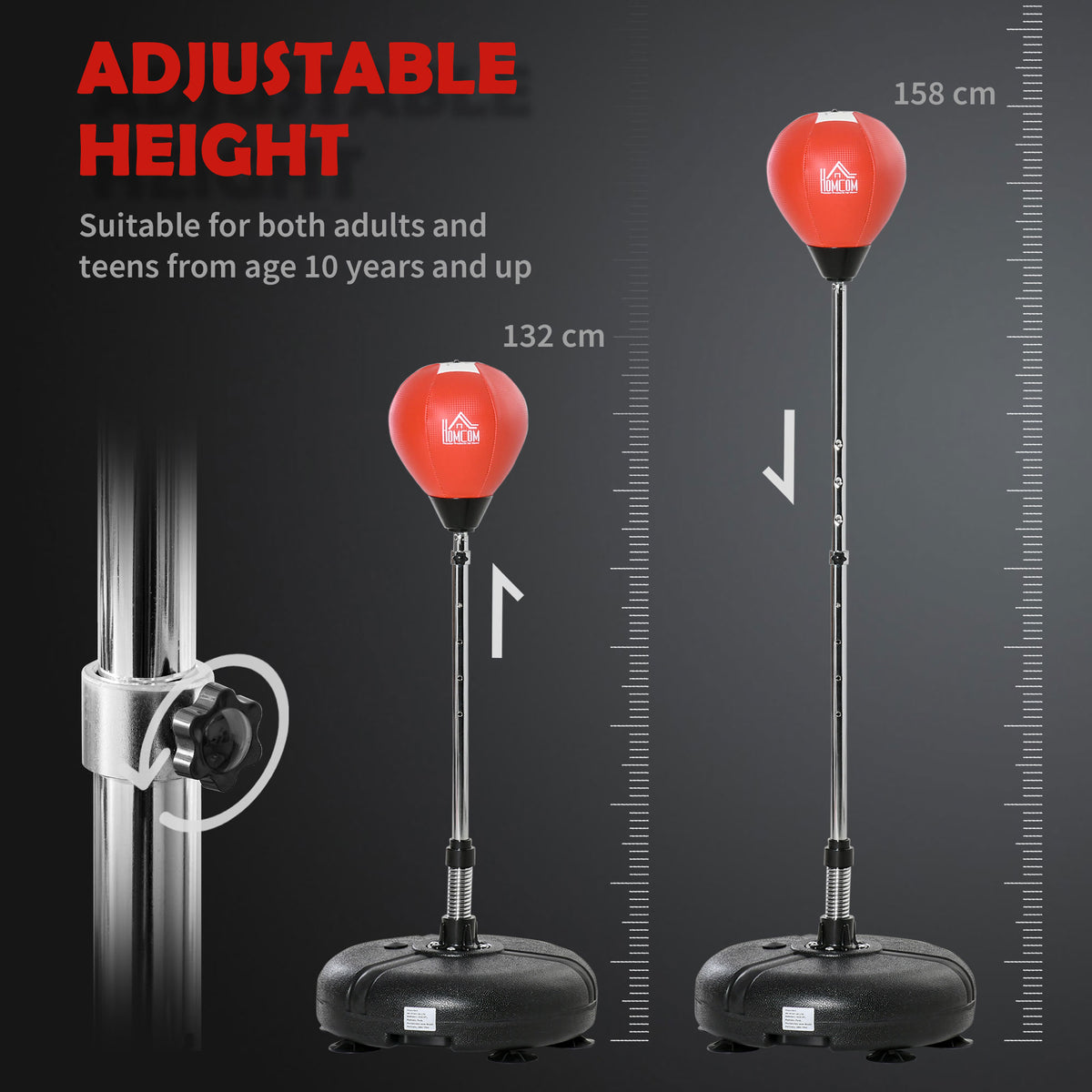 HOMCOM Punching Bag with Stand, 133-151cm Adjustable Height, for Teens, Red/Black