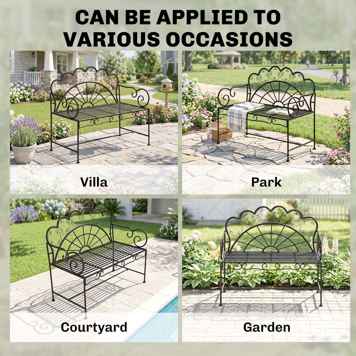 Outsunny Metal Garden Bench Loveseat with Slatted Seat, Black