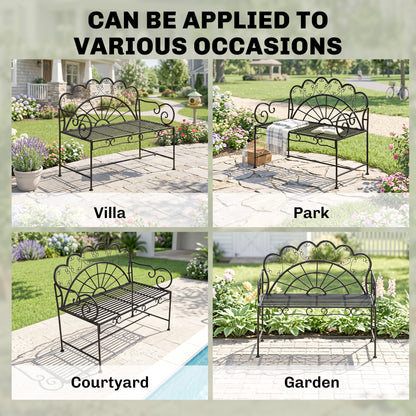 Outsunny Metal Garden Bench Loveseat with Slatted Seat, Black