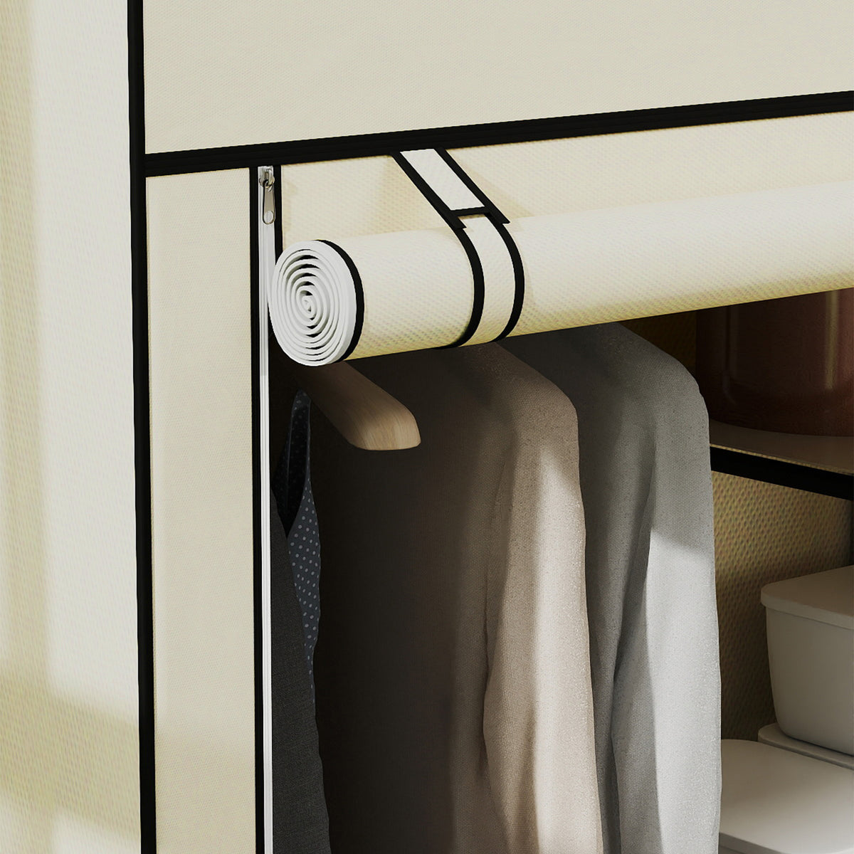 HOMCOM Fabric Wardrobe w/ Shelves Hanging Rail Foldable Wardrobe Cream