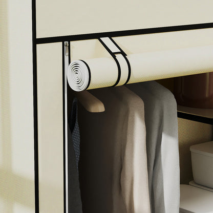 HOMCOM Fabric Wardrobe w/ Shelves Hanging Rail Foldable Wardrobe Cream