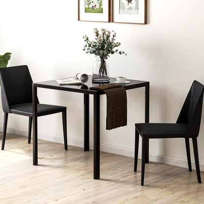 HOMCOM Modern Square Dining Table for 2-4 People, with Glass Top & Metal Legs, Black