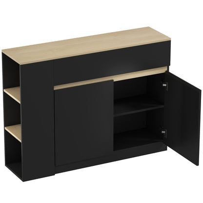 HOMCOM Kitchen Island, Storage Cabinet with Adjustable Shelf, 2 Drawers, 3 Open Shelves, Black