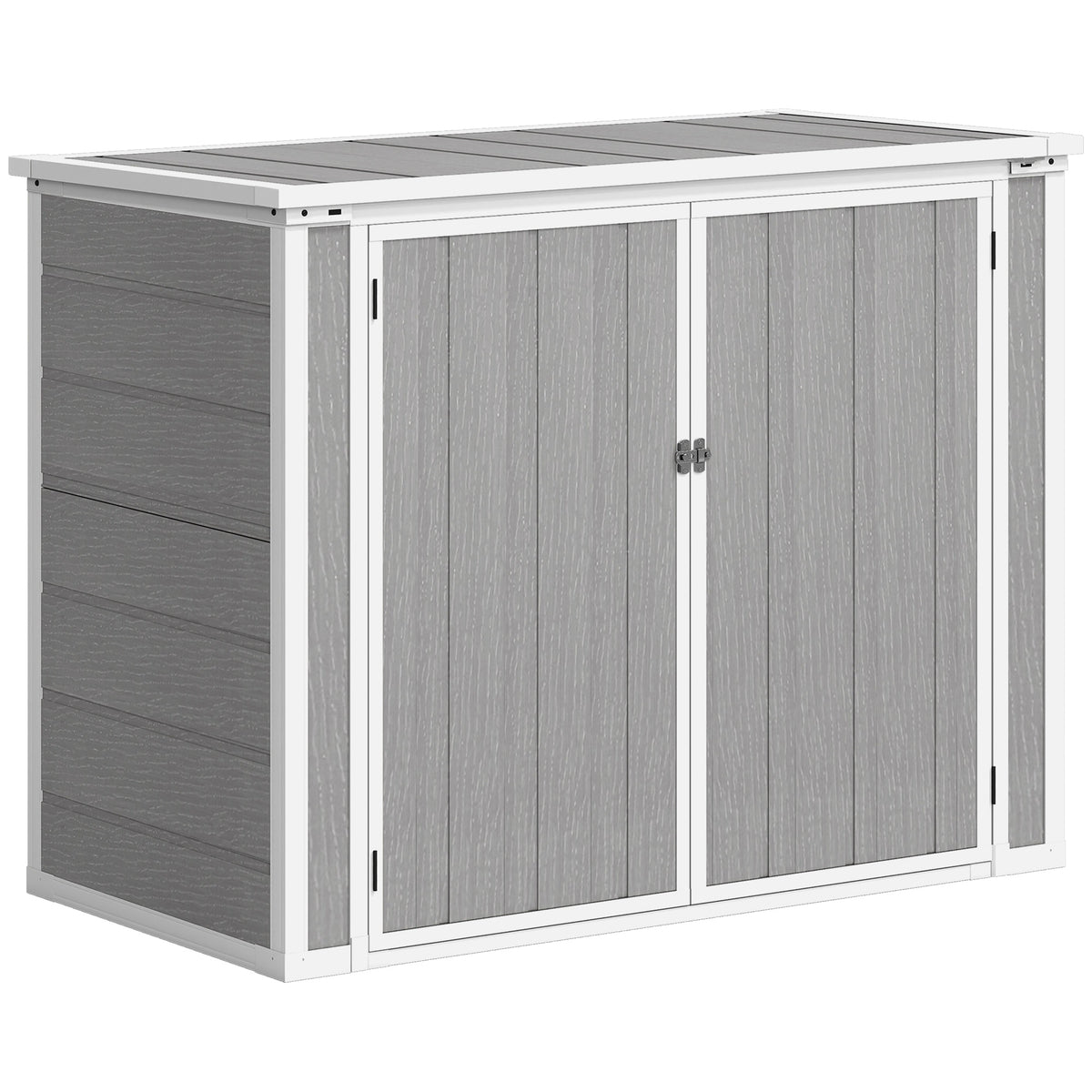 Outsunny 4.7 x 2.5FT Garden Shed, Double Bin Storage Shed with Lockable Doors, Outdoor Small Shed with Openable Lid for 2 Rubbish Bins, Garden Tools, Grey
