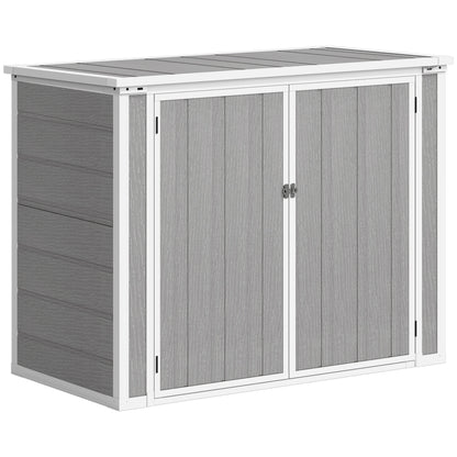 Outsunny 4.7 x 2.5FT Garden Shed, Double Bin Storage Shed with Lockable Doors, Outdoor Small Shed with Openable Lid for 2 Rubbish Bins, Garden Tools, Grey