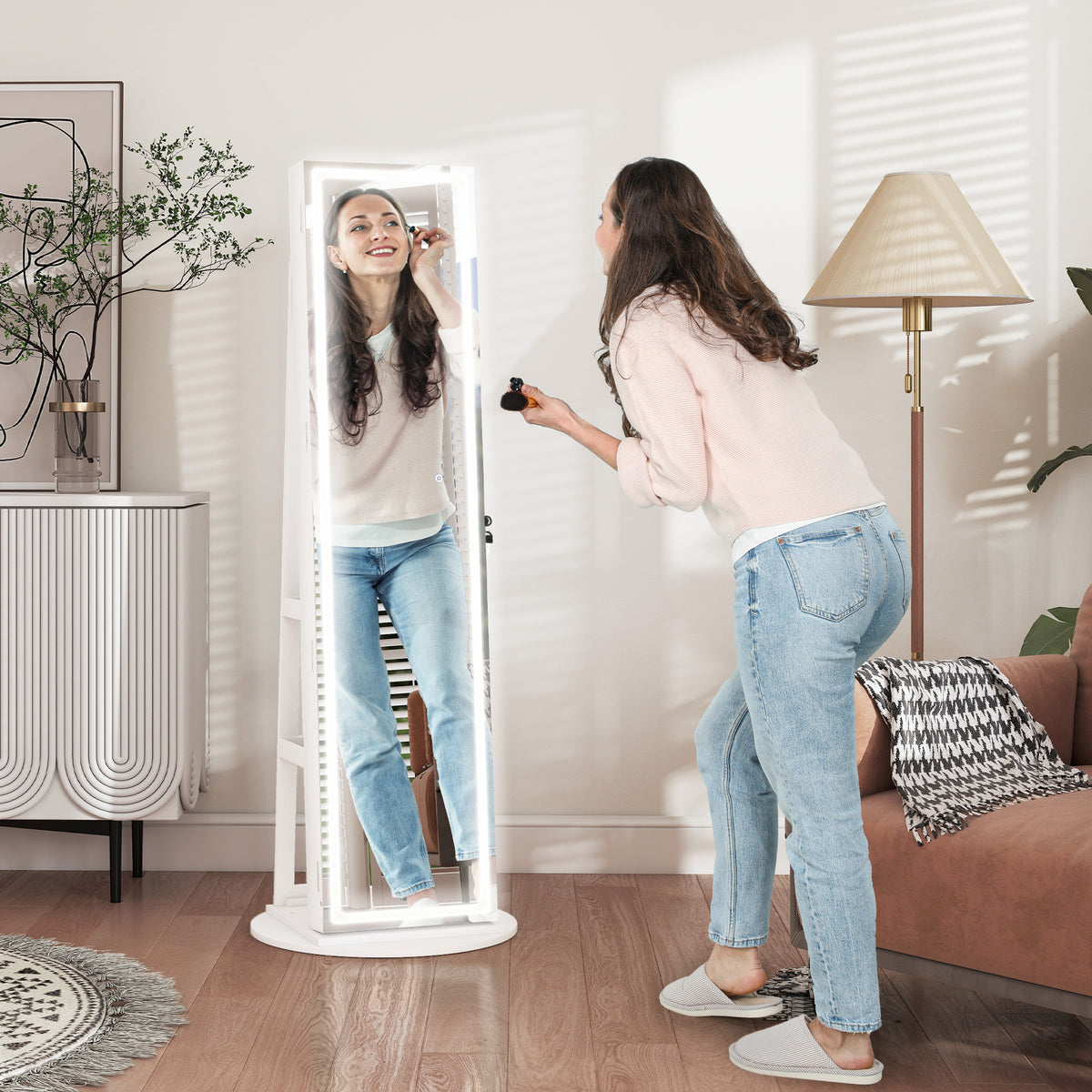HOMCOM Storage Jewellery Cabinet, with Mirror and Lights - White