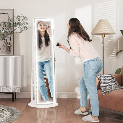 HOMCOM Storage Jewellery Cabinet, with Mirror and Lights - White