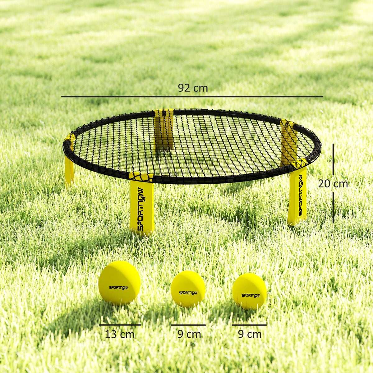 SPORTNOW Spike Game Set, Mini Beach Games Set with Net, 3 Balls and Ball Pump, Portable with Carrying Bag for Outdoor Team Sports, Yellow