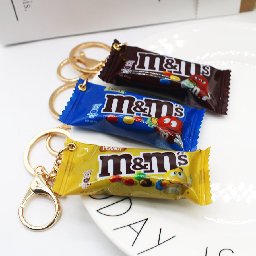 Simulation M Bean Chocolate Chocolate Key Chain Pendant Miniature M Bean Pendant Creative Food and Play Goods Gift Decoration