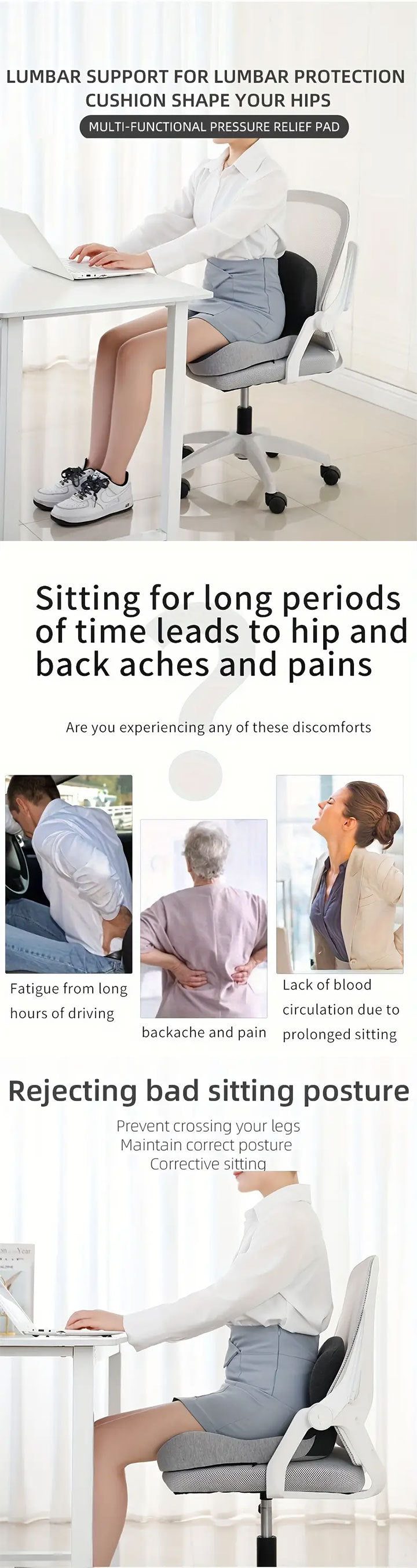 Seat Cushion for Office Chair Ergonomic Memory Foam Seat Cushion with Back Support for Stress Relief Lumbar Support Car Office