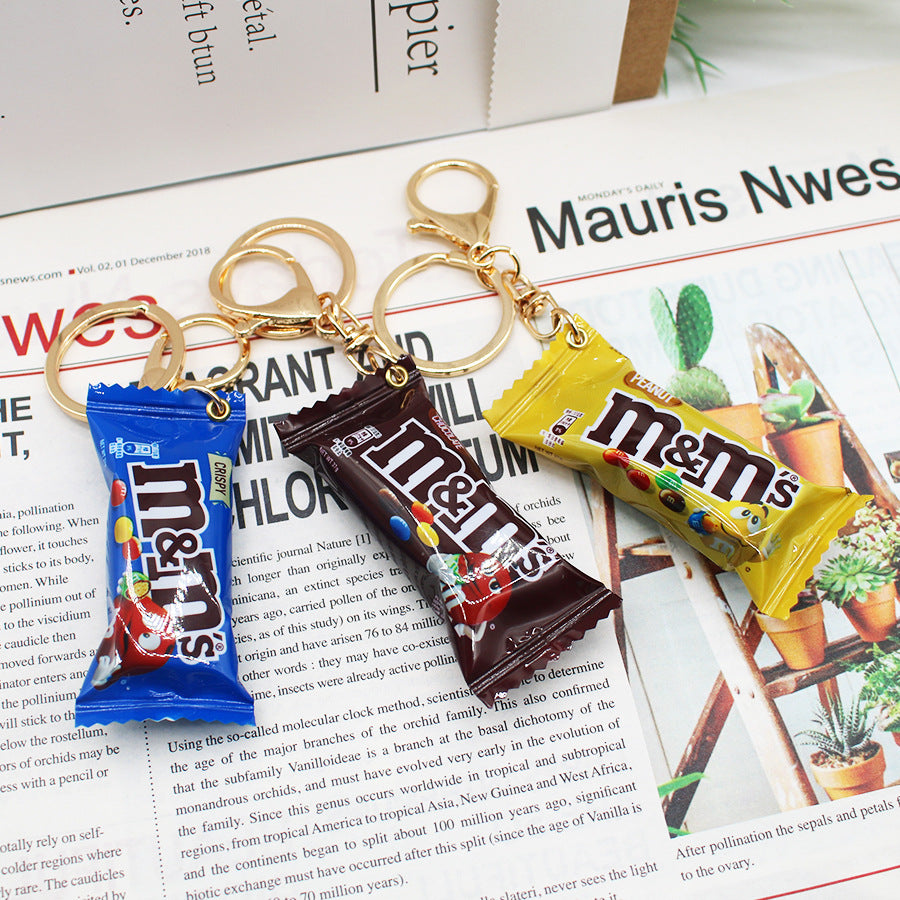 Simulation M Bean Chocolate Chocolate Key Chain Pendant Miniature M Bean Pendant Creative Food and Play Goods Gift Decoration