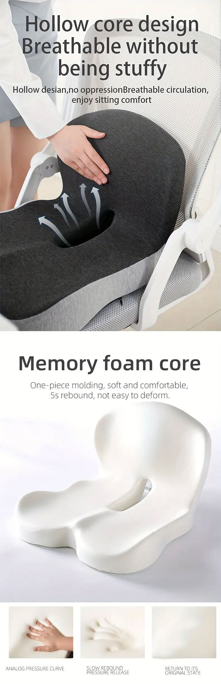 Seat Cushion for Office Chair Ergonomic Memory Foam Seat Cushion with Back Support for Stress Relief Lumbar Support Car Office