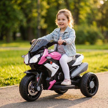 HOMCOM Kids Electric Motorcycle, 6V Ride on Motorcycle with 3 Wheels, LED Headlight, Music, Horn for Boys Girls 3-5 Y, Pink
