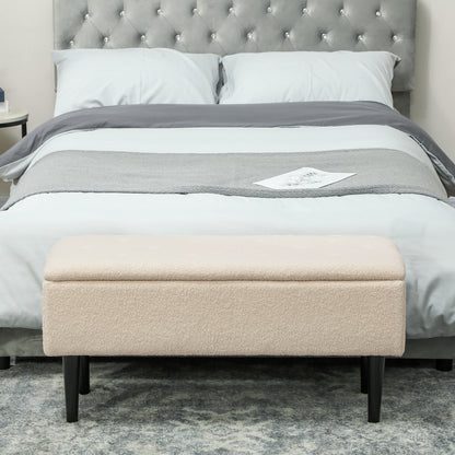 HOMCOM 57L Teddy Fleece Storage Ottoman - Cream