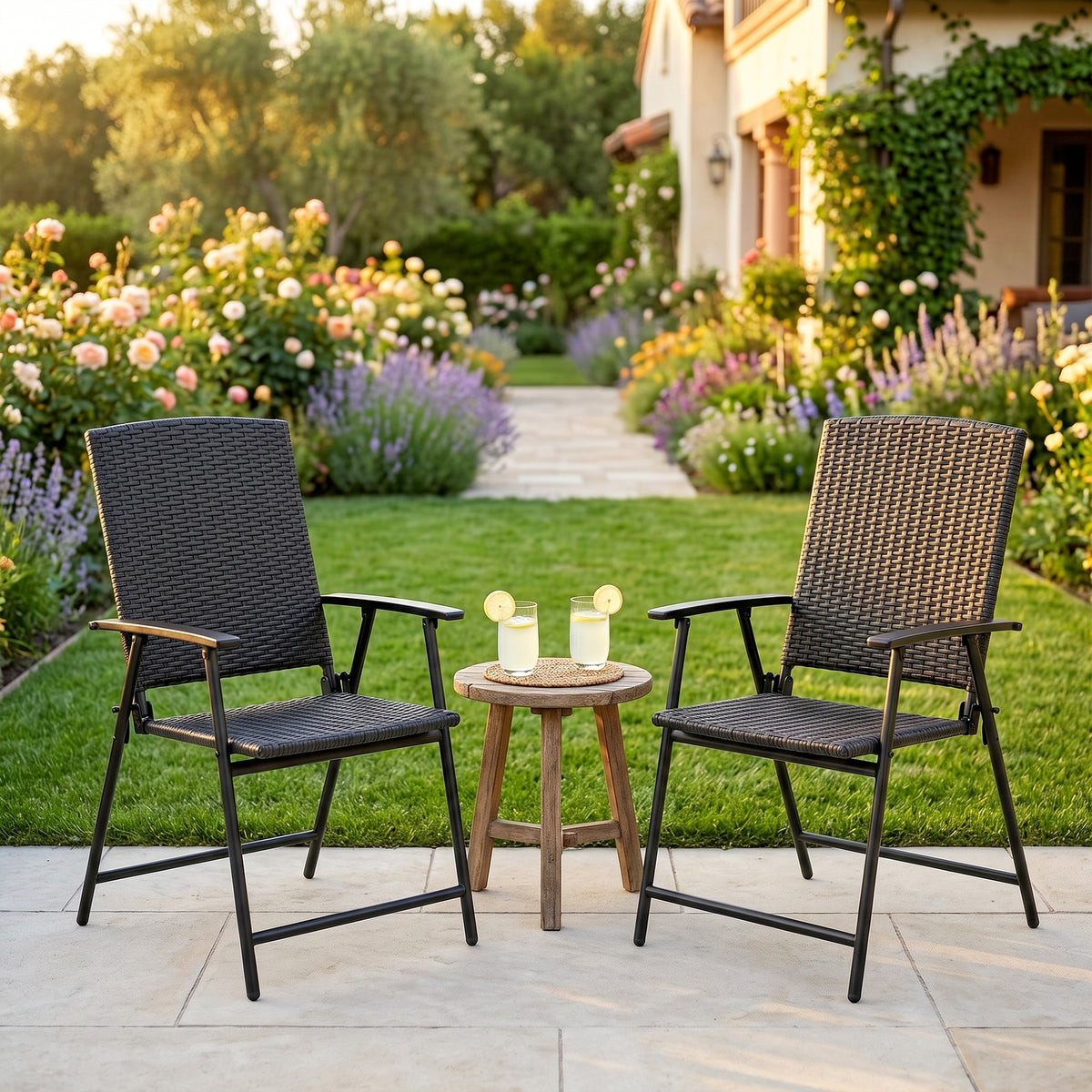Outsunny Set of Two Folding Rattan Seat Chairs - Black