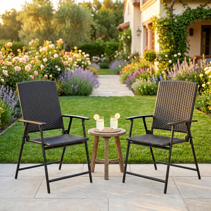 Outsunny Set of Two Folding Rattan Seat Chairs - Black