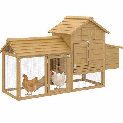 PawHut Small Chicken Coop with Nesting Box & Run, Hen House Poultry Coops Cages for 1-2 Chickens Wood 150.5 x 54 x 87cm