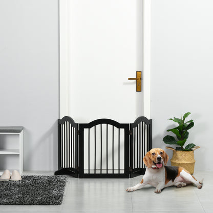 PawHut Freestanding Dog Gate Wooden Stair Gate for Dogs with Support Feet Foldable Pet Fence Safety Barrier for the House Doorway Stairs Black