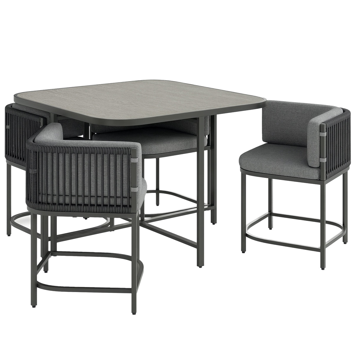 Outsunny 4-Seater Rattan Cube Garden Furniture Set with Cushions - Charcoal Grey