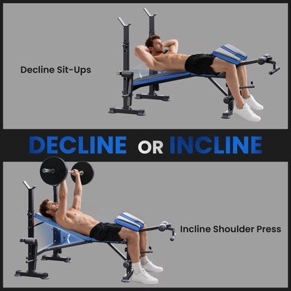 HOMCOM Adjustable Weight Bench with Leg Extension, Barbell Rack, Preacher Curl Pad, Butterfly, Multi-Function Home Gym Bench for Strength Training, Blue