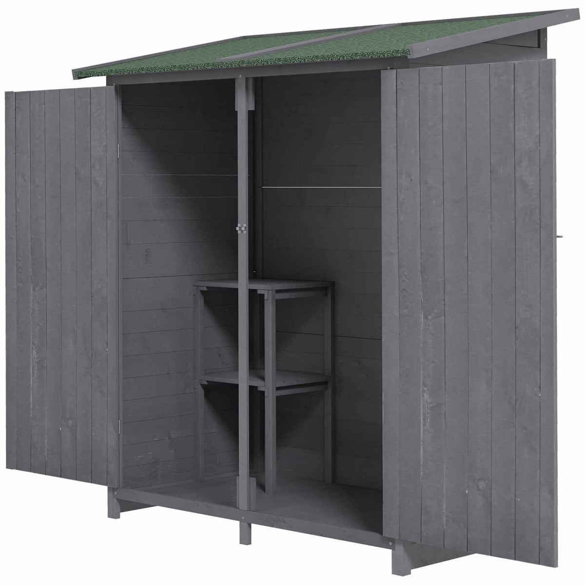 Outsunny 139 x 75 Fir Wood Garden Shed with Asphalt Roof and Secure Double Doors - Grey