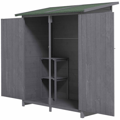 Outsunny 139 x 75 Fir Wood Garden Shed with Asphalt Roof and Secure Double Doors - Grey