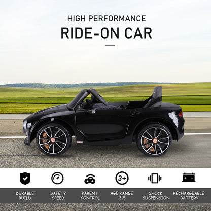 HOMCOM Bentley GT Licensed 12V Electric Car for Kids, Kid's Electric Ride on with Remote Control, Ride on Car with LED Lights, Music, for 3-5 Years, Black