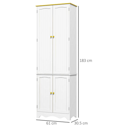 HOMCOM Freestanding 4-Door Kitchen Cupboard, Storage Cabinet Organizer with 4 Shelves, 183cm, White