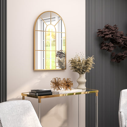 HOMCOM 90 X 61cm Arched Grid Mirror - Gold Tone