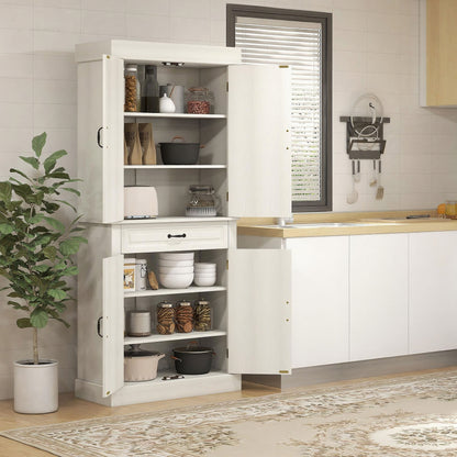 HOMCOM Tall Kitchen Cupboard, Kitchen Pantry Cabinet with 6 Shelves and Drawer, Cream White