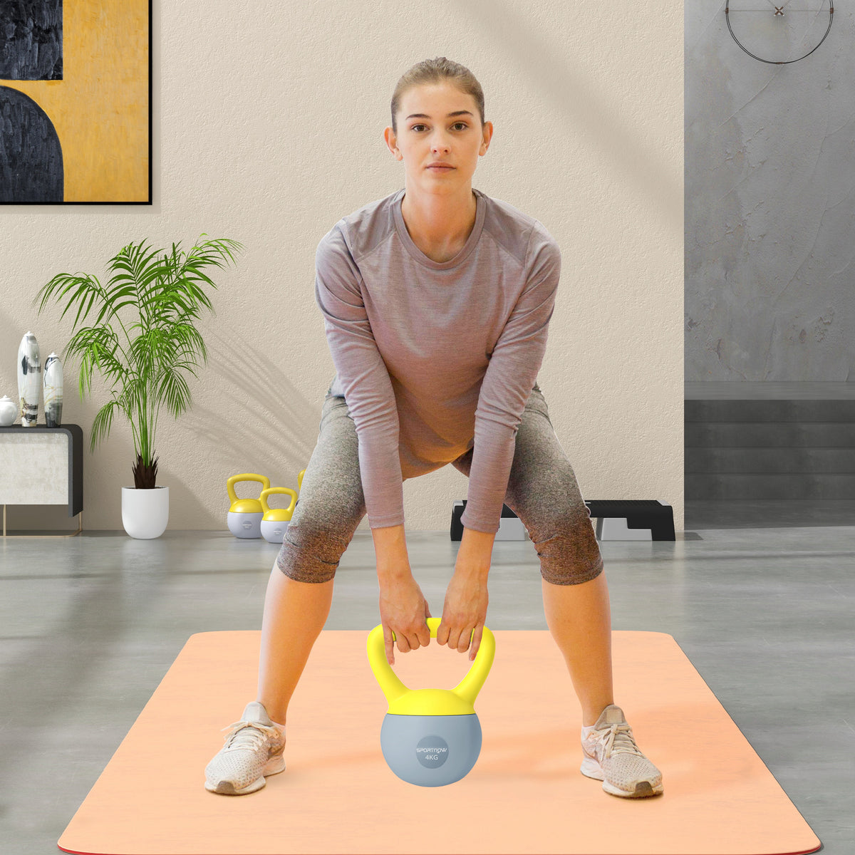 SPORTNOW 4KG Soft Kettlebell, Kettle Bell with Non-Slip Handle for Home Gym, Weight Lifting, Strength Training, Yellow/Grey