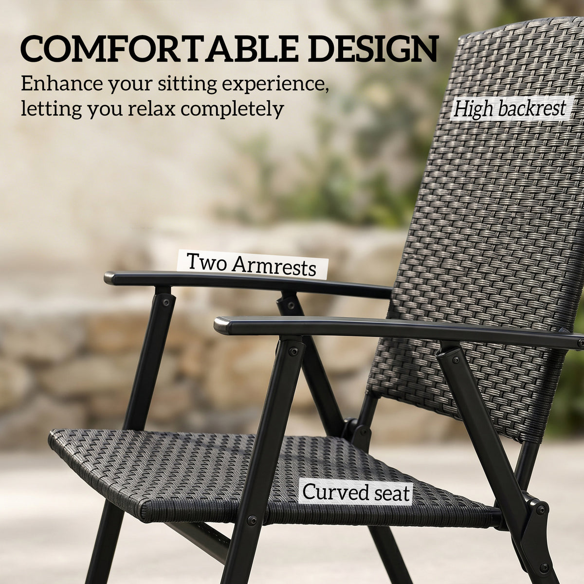 Outsunny Set of Two Folding Rattan Seat Chairs - Black