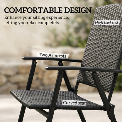 Outsunny Set of Two Folding Rattan Seat Chairs - Black