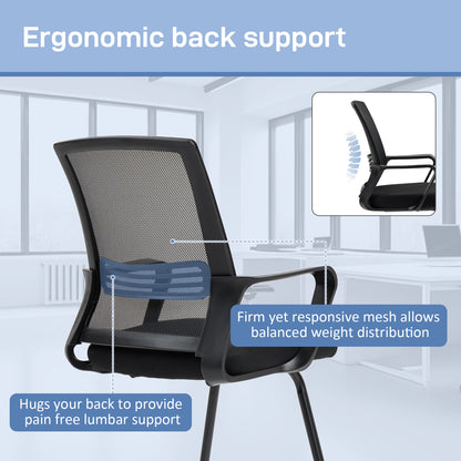 HOMCOM Ergonomic Desk Chair No Wheels, Padded Meeting Office Chair with Sled Base for Bedroom, Waiting, Reception, Black