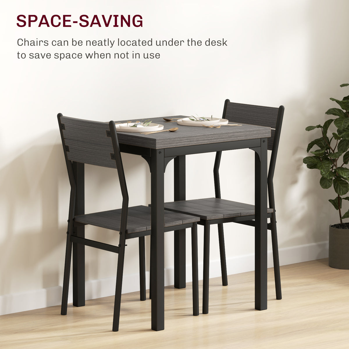 HOMCOM Three-Piece Minimal and Compact Dining Set, Grey Wood Effect