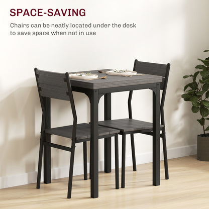 HOMCOM Three-Piece Minimal and Compact Dining Set, Grey Wood Effect
