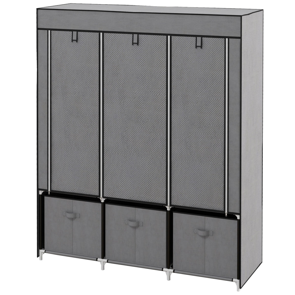 HOMCOM Foldable Fabric Wardrobe for Bedroom, Portable Wardrobe with 5 Shelves, 2 Hanging Rails and 3 Fabric Drawers, Dark Grey
