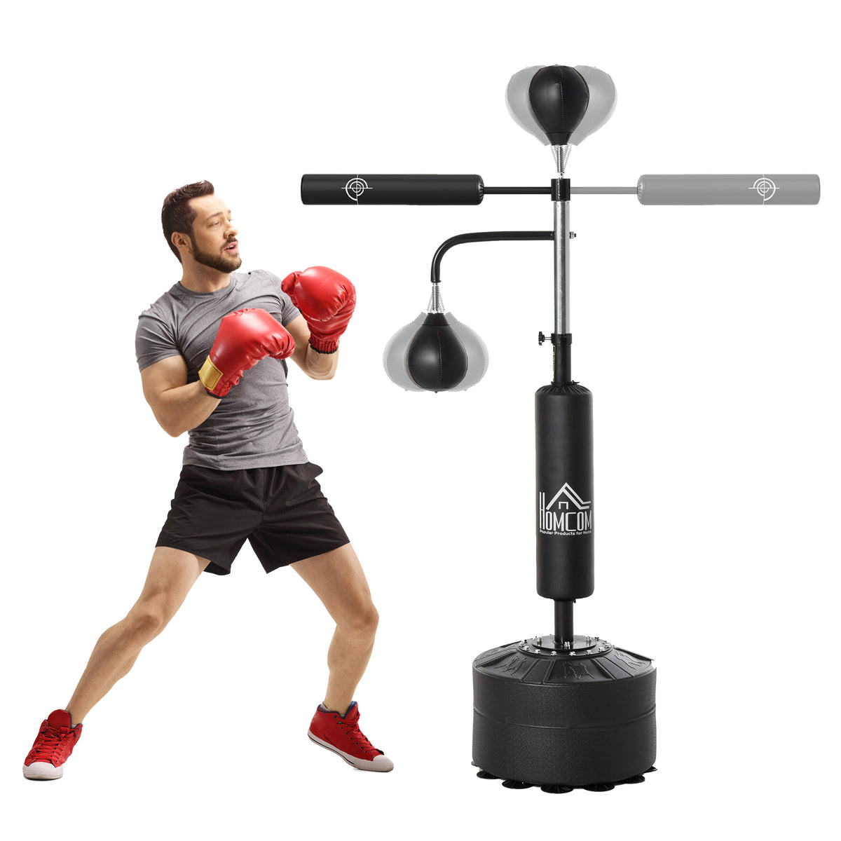 HOMCOM 4-in-1 Boxing Punching Bag, Freestanding with 2 Speed Bals, 360° Reflex Bar, 160-230cm Adjustable Height, Black
