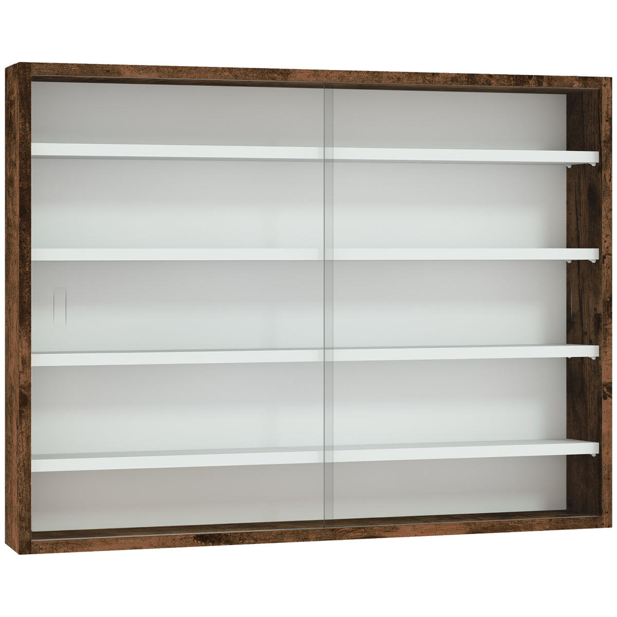 HOMCOM 5-Tier Wall Display Shelf Unit Cabinet w/ 4 Adjustable Shelves Glass Doors Home Office Ornaments 60x80cm Rustic brown
