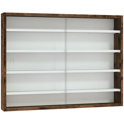 HOMCOM 5-Tier Wall Display Shelf Unit Cabinet w/ 4 Adjustable Shelves Glass Doors Home Office Ornaments 60x80cm Rustic brown