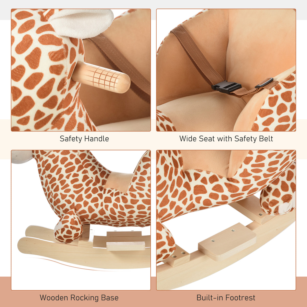HOMCOM Kids Rocking Horse, Giraffe Plush Ride-On Toy with Music, Soft Touch & Seat Belt, Toddler Baby Gift for 18M+
