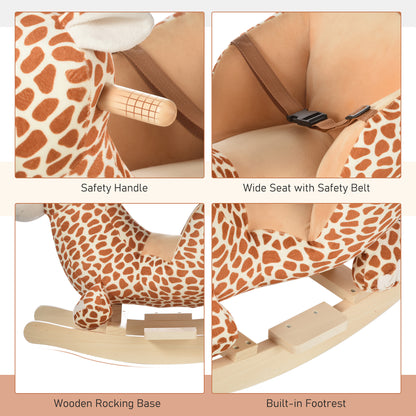 HOMCOM Kids Rocking Horse, Giraffe Plush Ride-On Toy with Music, Soft Touch & Seat Belt, Toddler Baby Gift for 18M+
