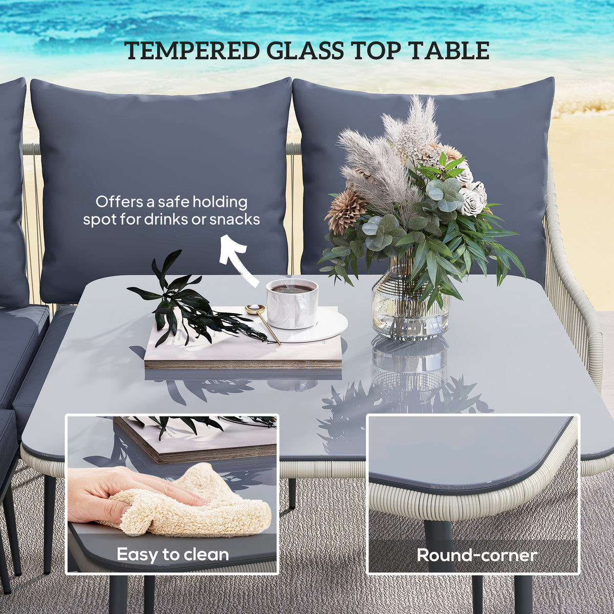 Outsunny Six-Piece Rattan Strong Garden Sofa Set with Removable and Washable Covers - Grey