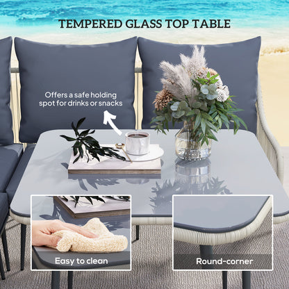 Outsunny Six-Piece Rattan Strong Garden Sofa Set with Removable and Washable Covers - Grey