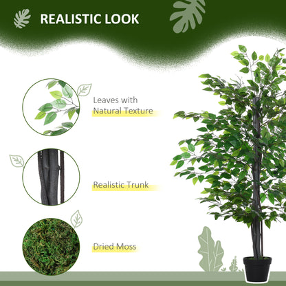 Outsunny Artificial Tree White Rose Floral in Pot, Fake Plant for Home Indoor Decor, 90cm, Purple