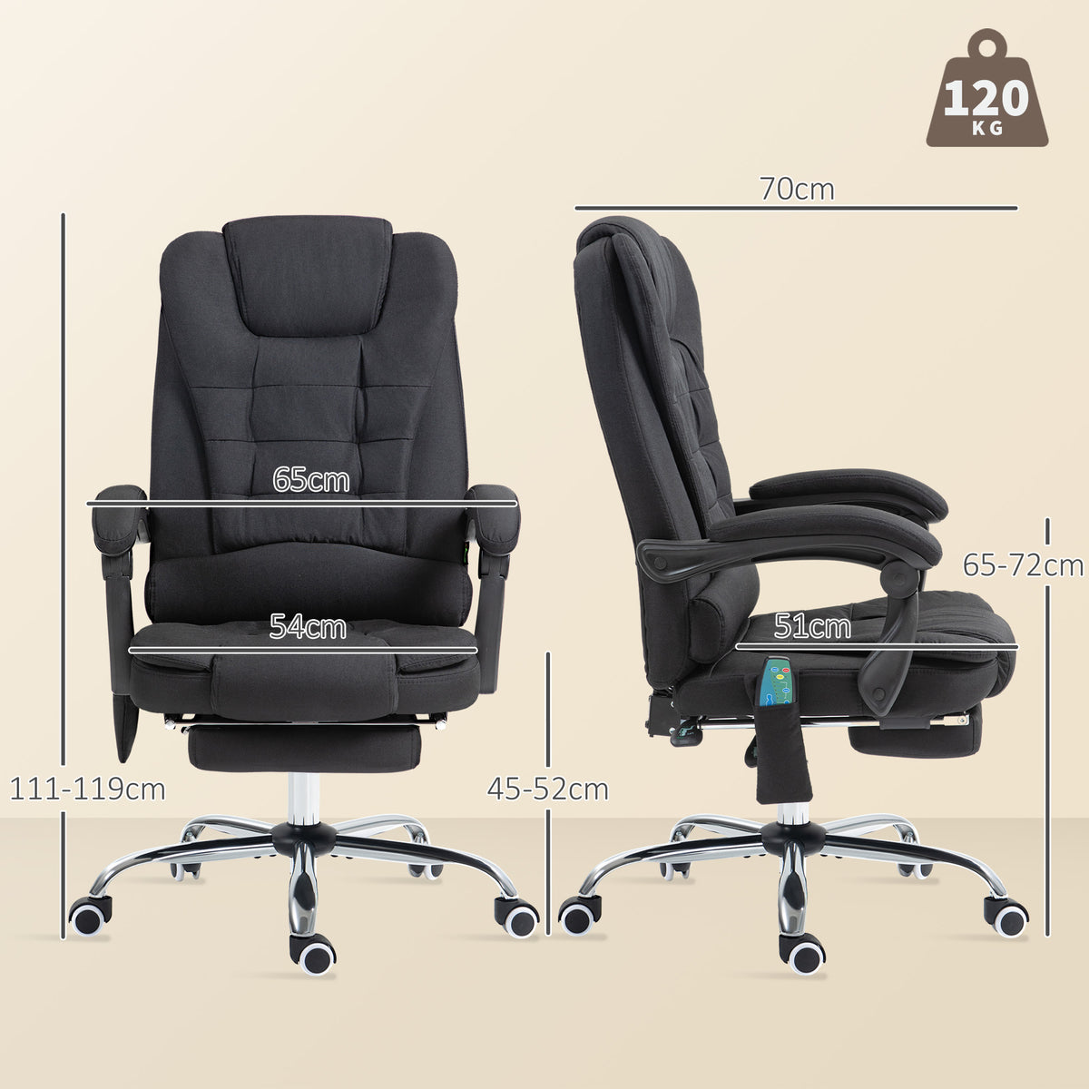 Vinsetto Six-Point Massage and Heated Office Chair with 135°Recline Back - Black