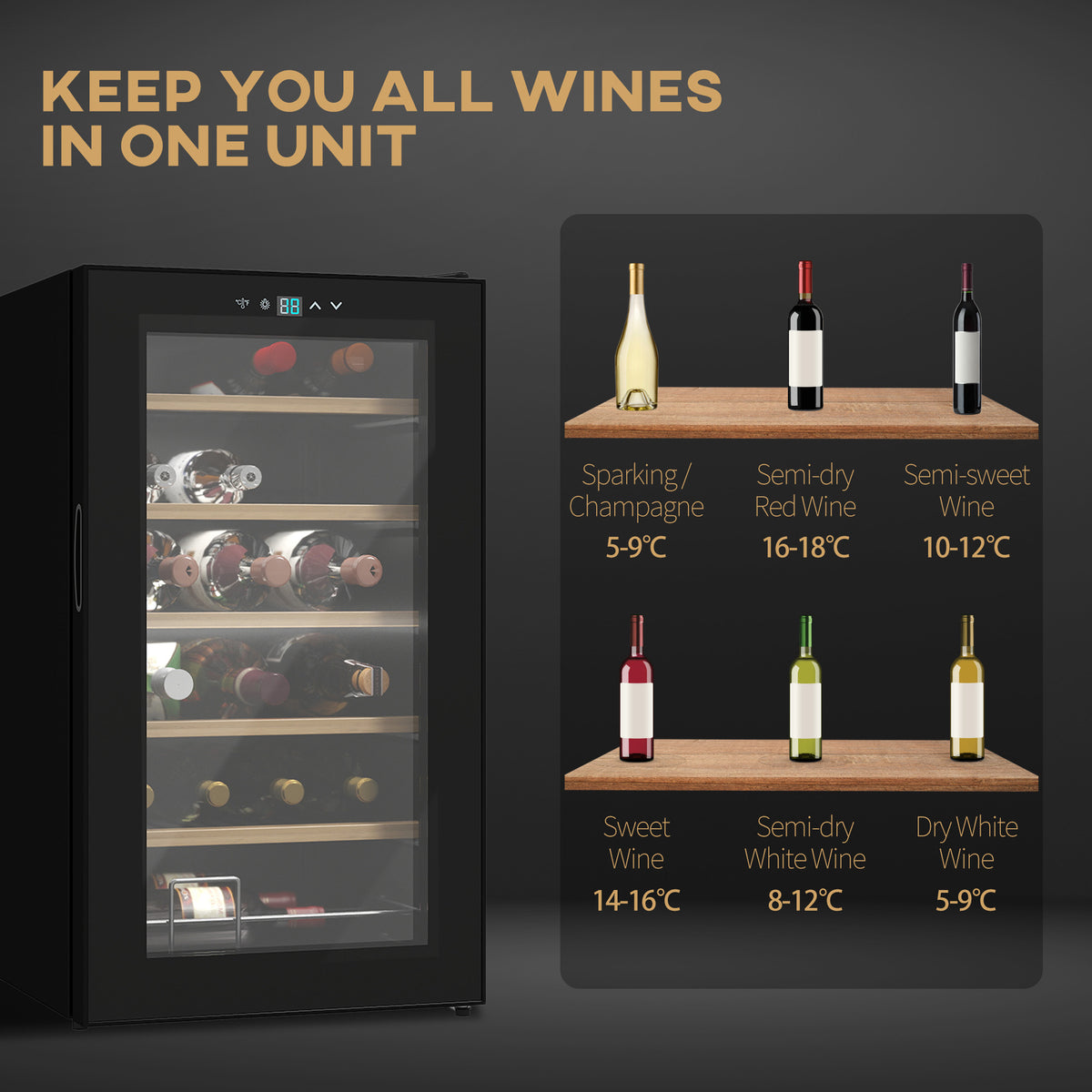 HOMCOM 24-Bottle 20℃ Wine Cooler Fridge - Black