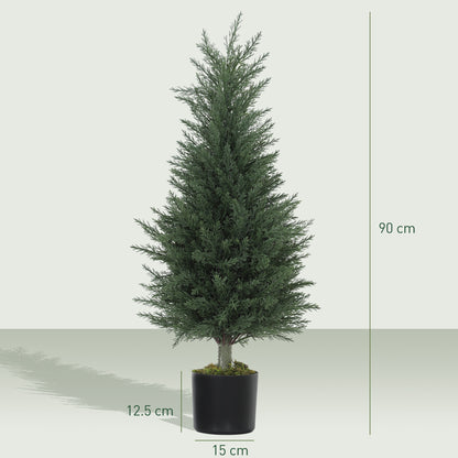 HOMCOM Artificial Cypress Tree, 90 cm Fake Cypress Tree with Plastic Pots, UV-Resistant Faux Plants for Garden Front Porch Decoration, 2 Pack