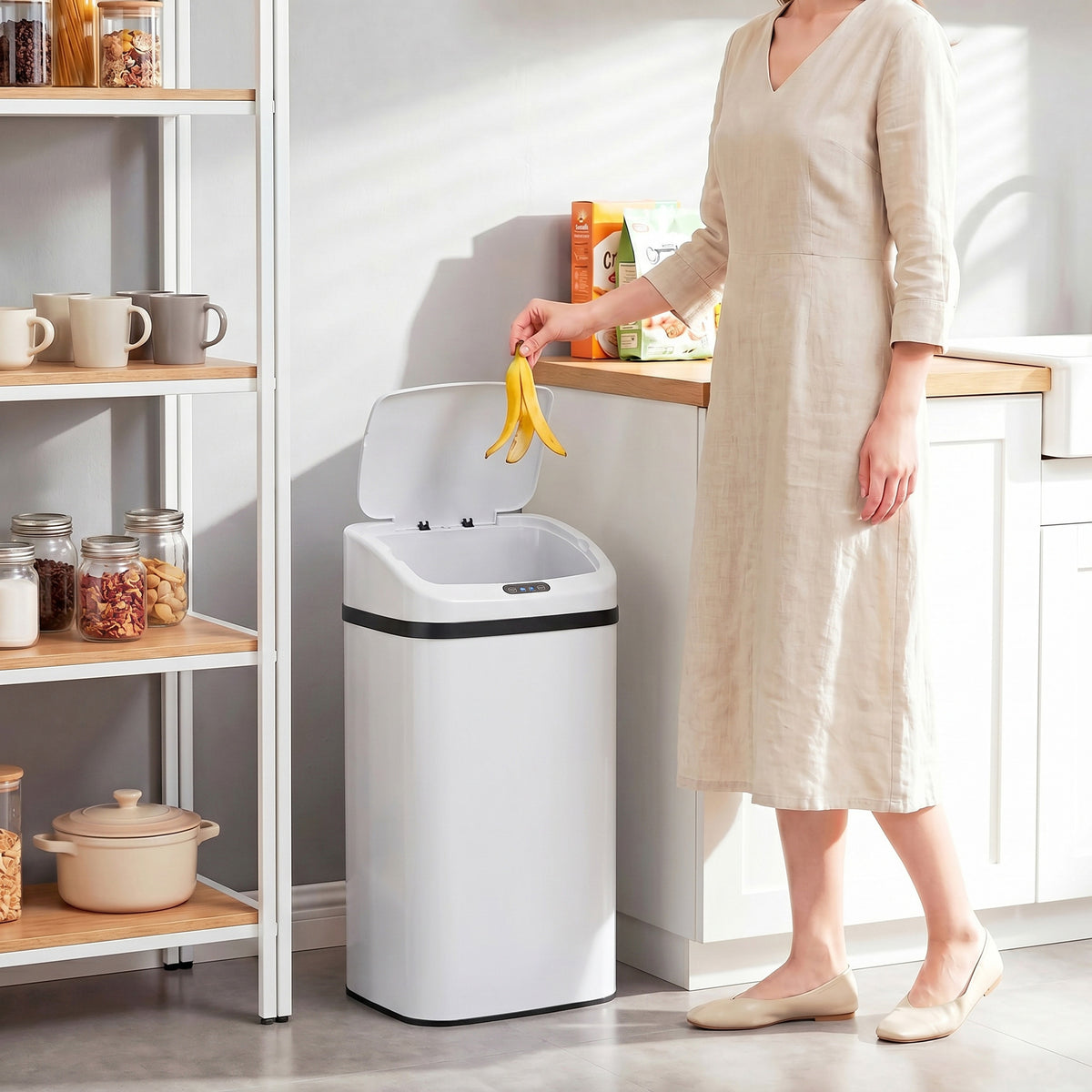 HOMCOM 48L Stainless Steel Sensor Bin - White